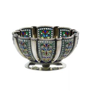 Russian Silver Cup With Plique-à-jour Enamel. Khlebnikov House. Moscow, Early 20th Century