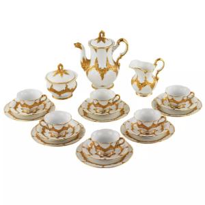 SERVICE À MOKA DE LUXE POUR SIX PERSONNES. MEISSEN. XXe SIÈCLE