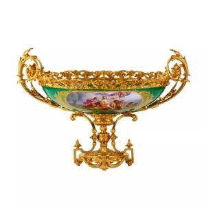 Large Vase With Bronze Base And Painted Decoration, “the Triumph Of Venus,” France.