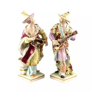 Pair Of Porcelain Figurines, “chinese Musicians.” Kpm Berlin