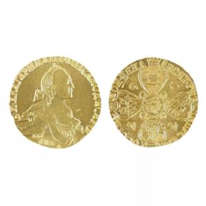 PIÈCE D’OR DE CATHERINE II. 10 ROUBLES SELON LE MODÈLE DE 1767 MDP 1972.