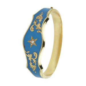 BRACELET RUSSE EN OR, ÉMAIL TURQUOISE ET PERLES. XIXE SIÈCLE