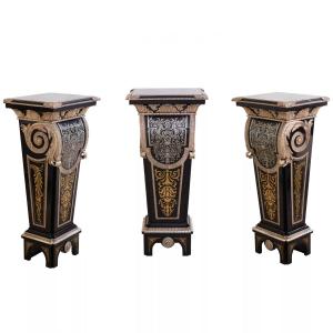 Three Boulle-style Pedestals With Marquetry, France, 20th Century