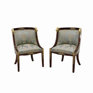 PAIRE DE FAUTEUILS DE STYLE EMPIRE FRANCE, PREMIER QUART DU XIXᵉ SIÈCLE