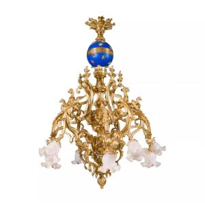 LUSTRE EN BRONZE DORÉ DE STYLE NAPOLÉON III FRANCE, DEUXIÈME MOITIÉ DU XIXᵉ SIÈCLE