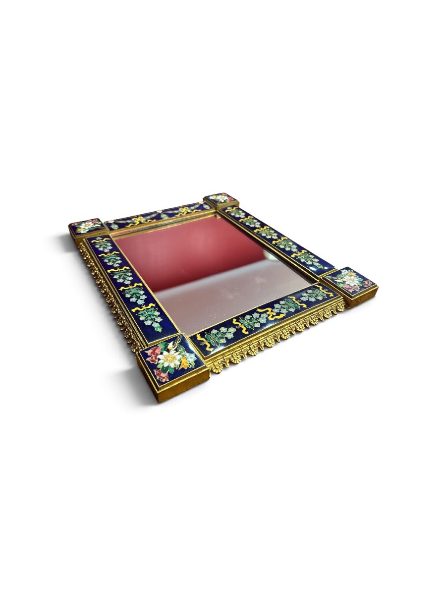August Klein Wien - Enameled Metal Easel Mirror, 19th Century-photo-2