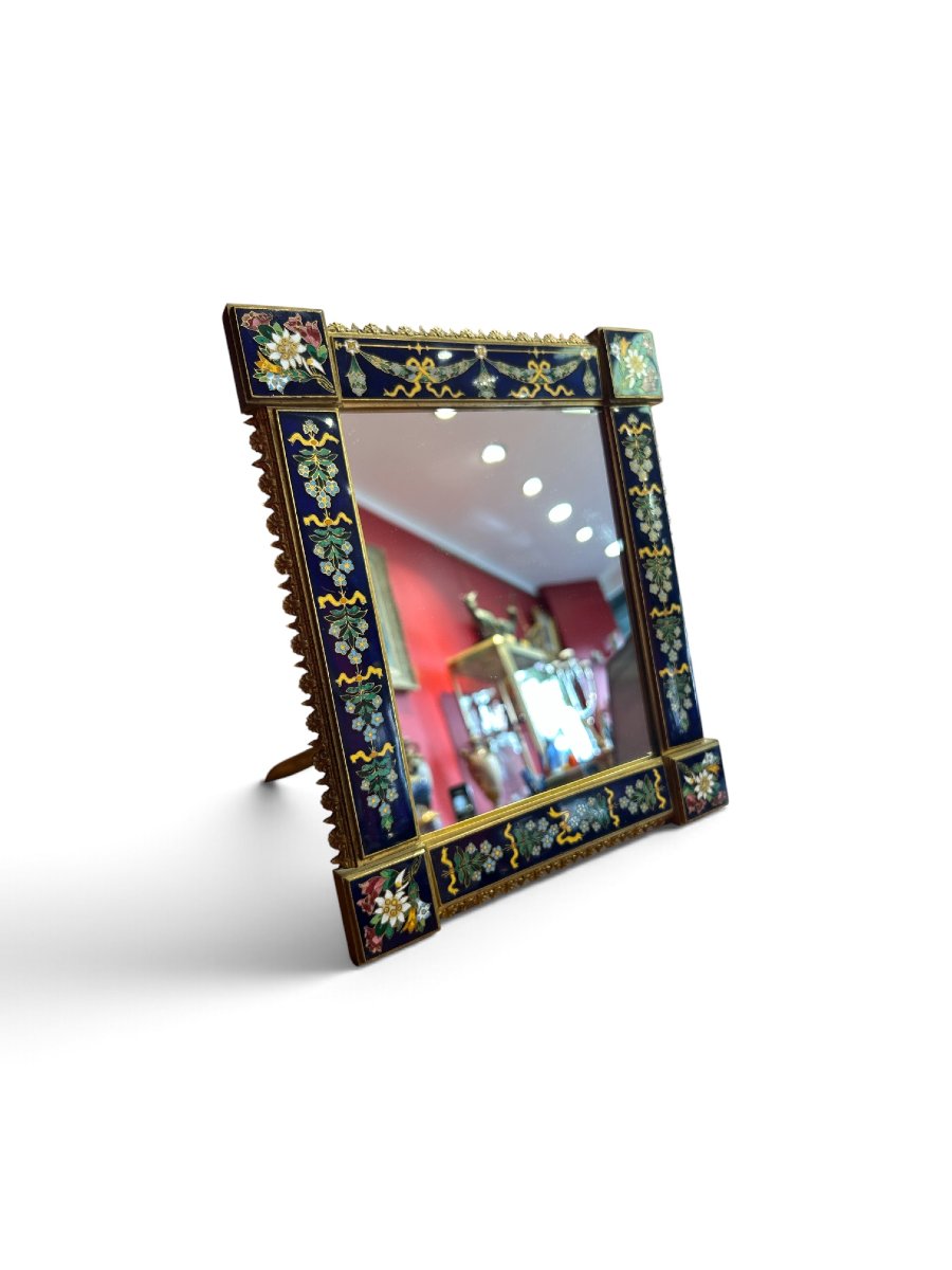 August Klein Wien - Enameled Metal Easel Mirror, 19th Century