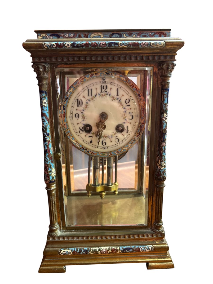 Pendule en bronze à décor d'émaux cloisonnés, fin XIXe siècle-photo-2