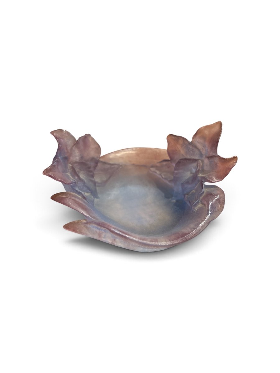 DAUM - Cendrier / vide-poche en pâte de verre aux orchidées, XXe siècle