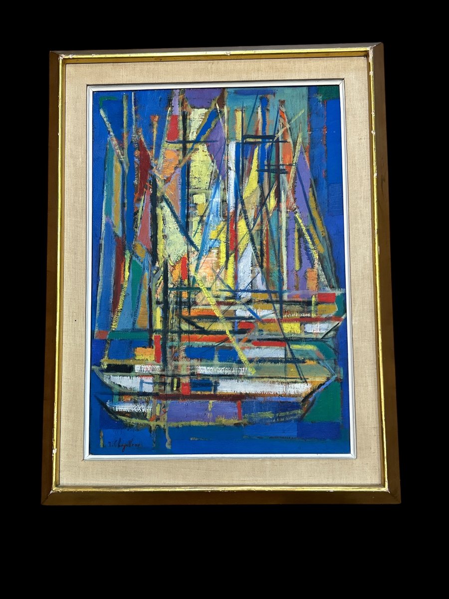 Jean Chevolleau - "the White Sails," Oil On Canvas, 20th Century-photo-2