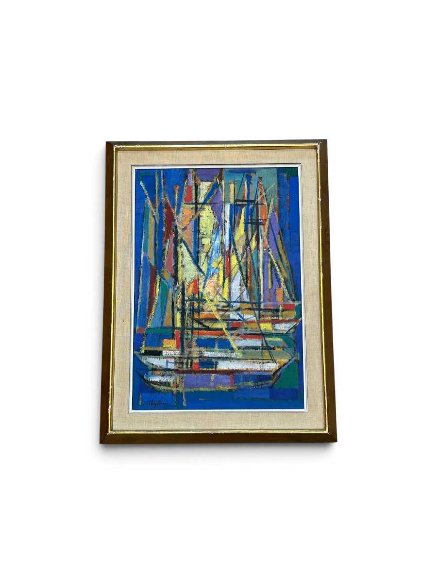 Jean Chevolleau - "the White Sails," Oil On Canvas, 20th Century