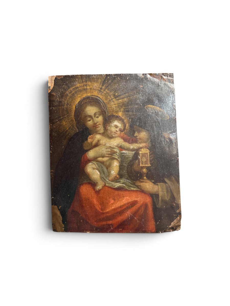 Oil On Copper Depicting The Virgin And Child And Saint Clare Of Assisi, Late 17th Century