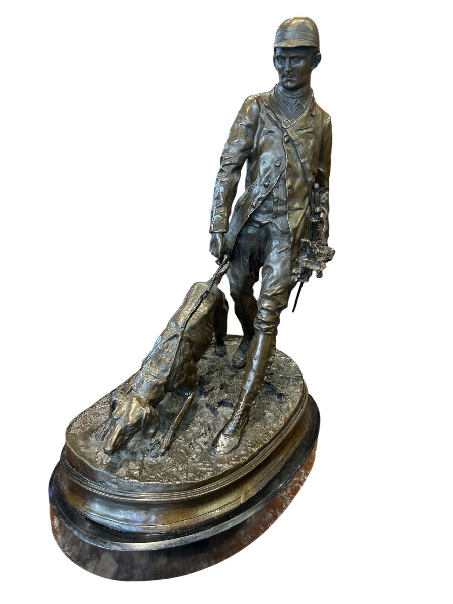 Bronze Sculpture Based On A Work By Pierre-jules Mene—“the Hound Keeper,” 20th Century-photo-2