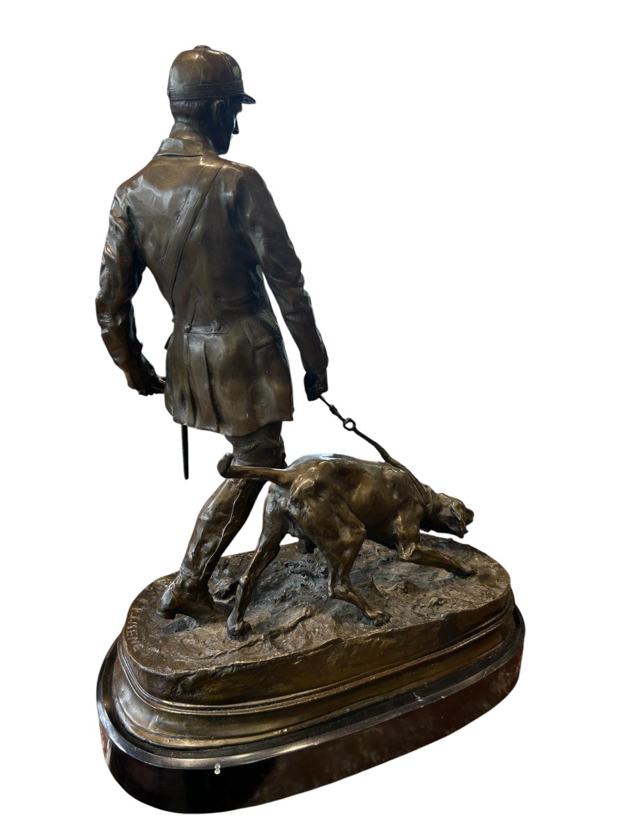 Bronze Sculpture Based On A Work By Pierre-jules Mene—“the Hound Keeper,” 20th Century-photo-4