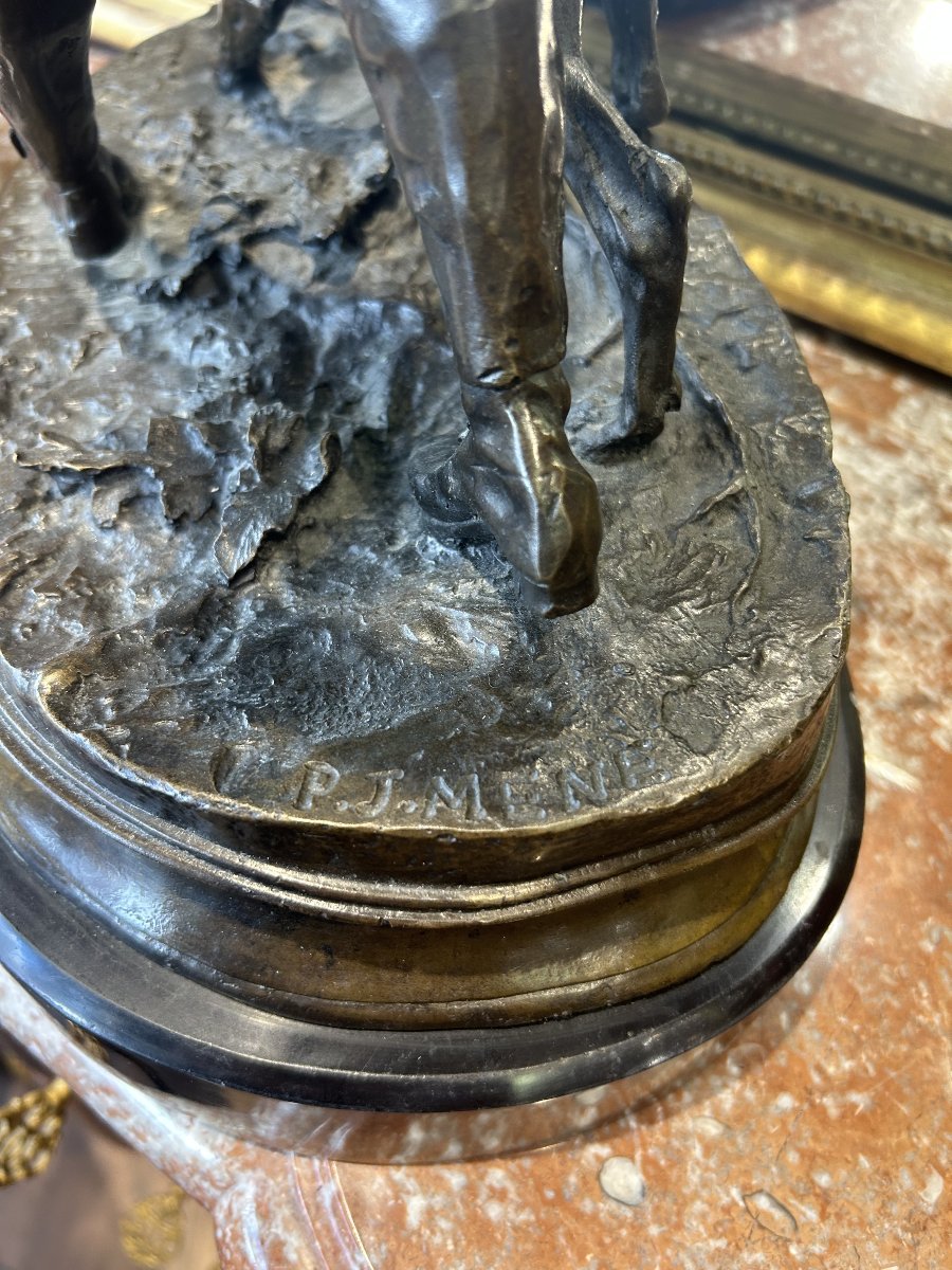 Bronze Sculpture Based On A Work By Pierre-jules Mene—“the Hound Keeper,” 20th Century-photo-1