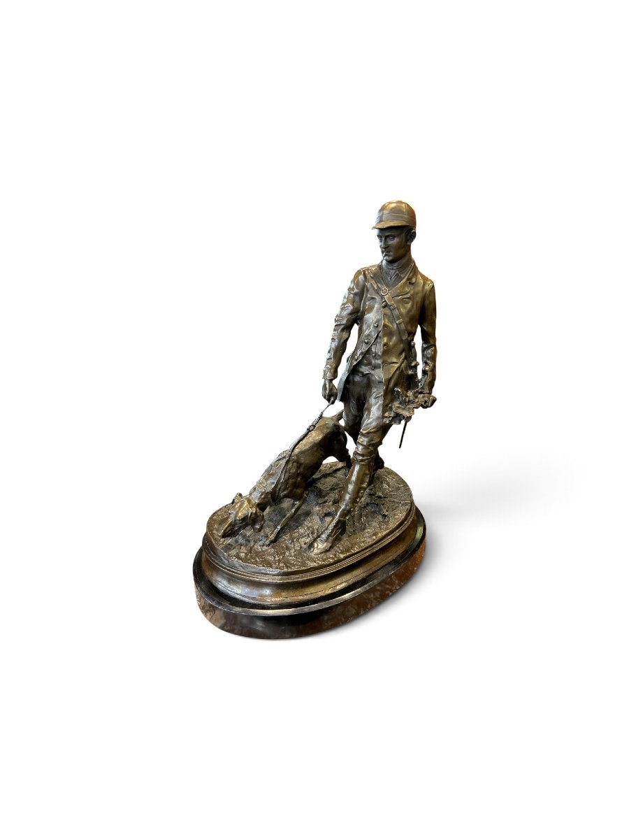 Bronze Sculpture Based On A Work By Pierre-jules Mene—“the Hound Keeper,” 20th Century