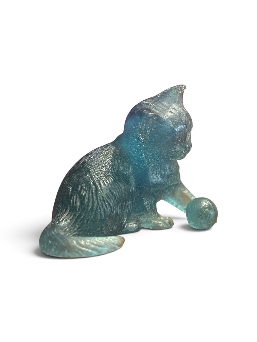 Daum - Blue Glass Paste Cat, 20th Century-photo-2