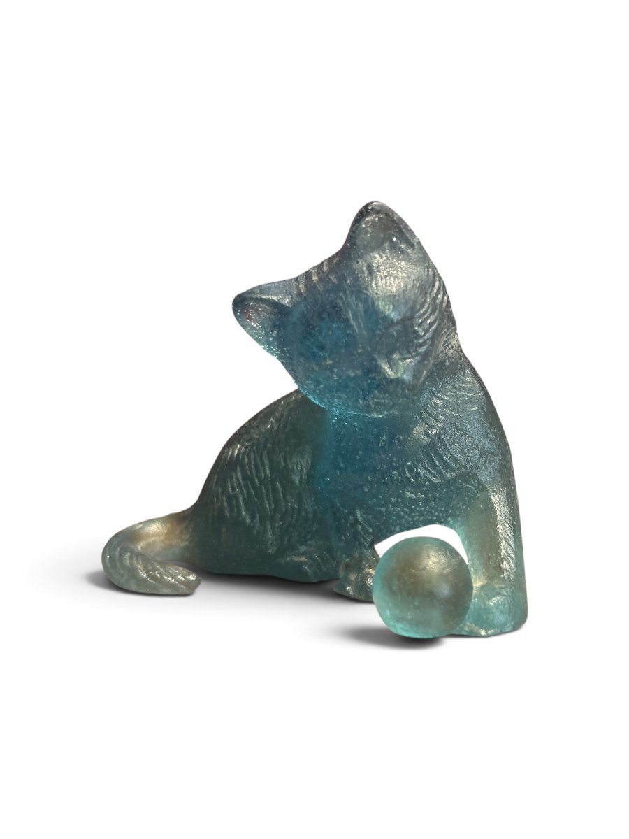 Daum - Blue Glass Paste Cat, 20th Century-photo-3