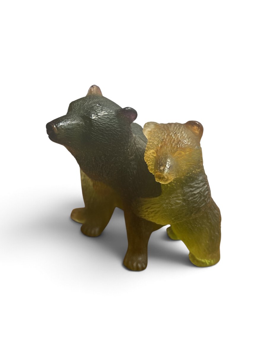 Daum - Sculpted Glass Paste Group, Bear And Cub, 20th Century-photo-2