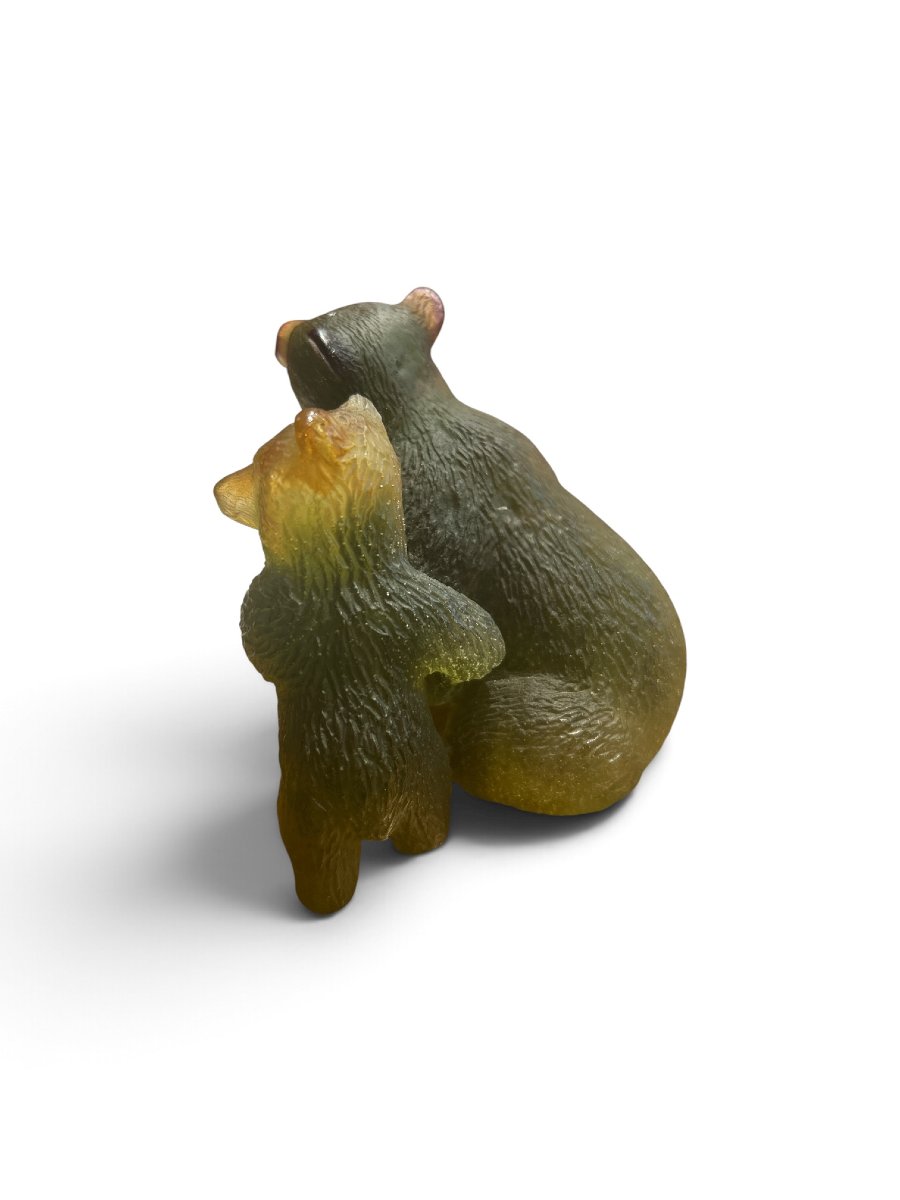 Daum - Sculpted Glass Paste Group, Bear And Cub, 20th Century-photo-3