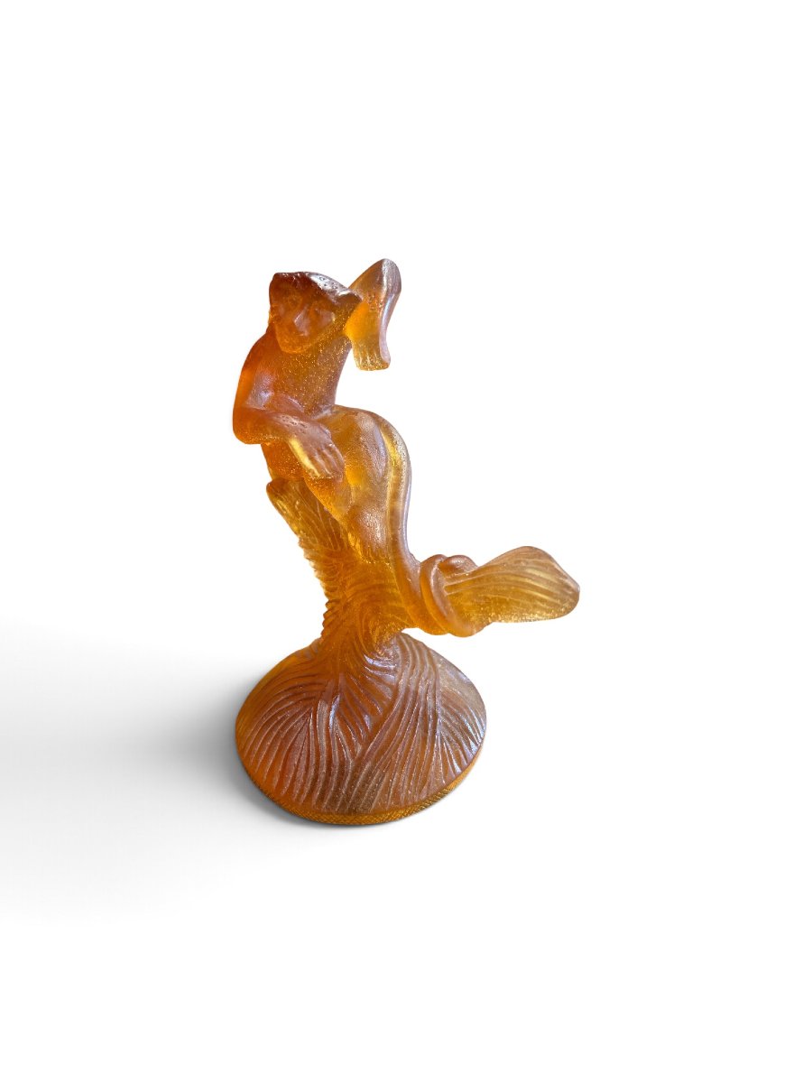 DAUM - Sculpture en pâte de verre, singe sur une branche, XXe siècle-photo-2