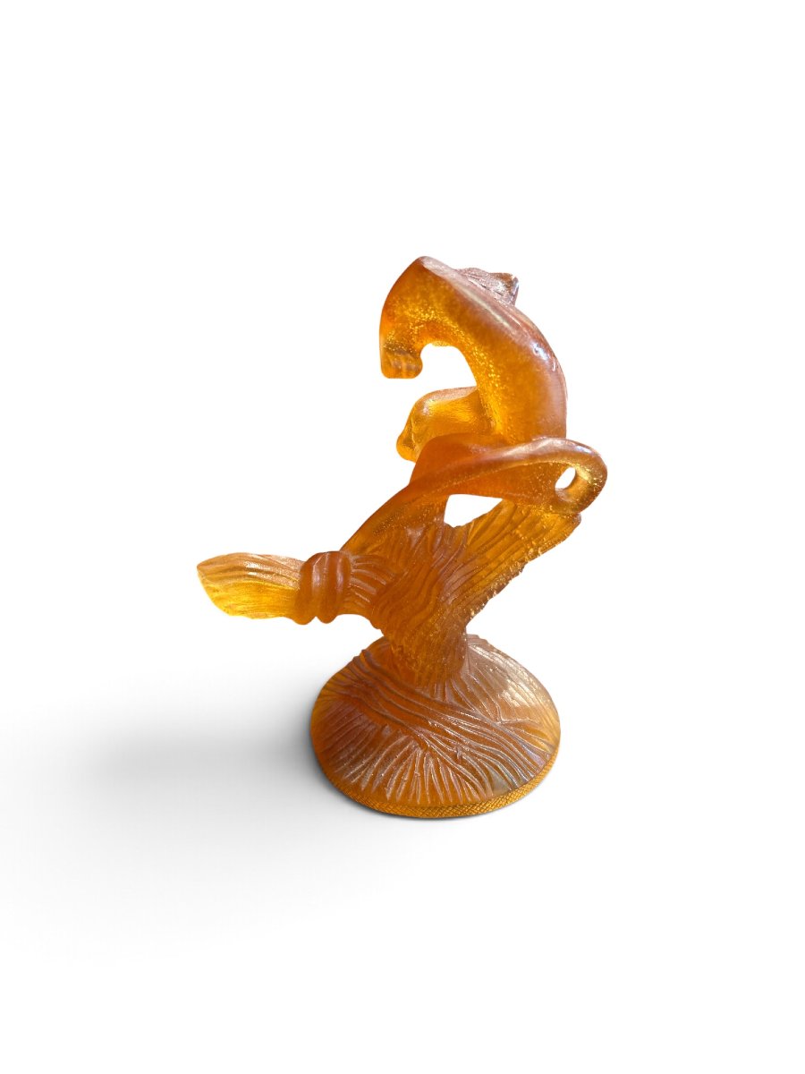 DAUM - Sculpture en pâte de verre, singe sur une branche, XXe siècle-photo-3