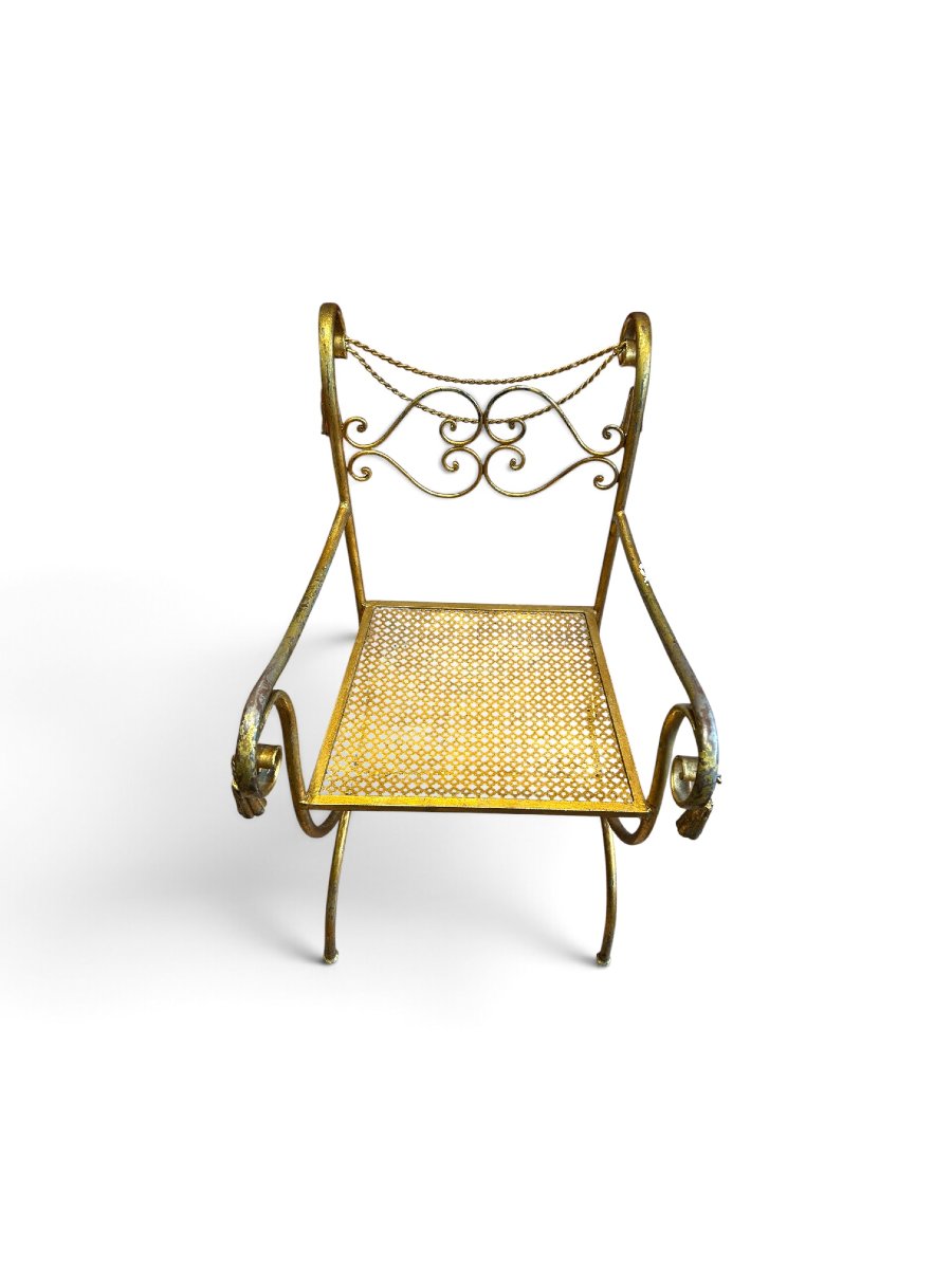Gold-plated Metal Armchair, 1960s-photo-3