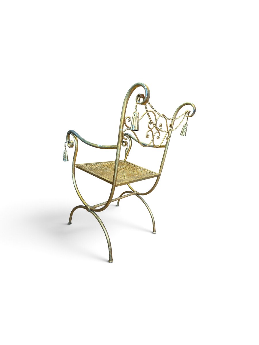 Gold-plated Metal Armchair, 1960s-photo-4
