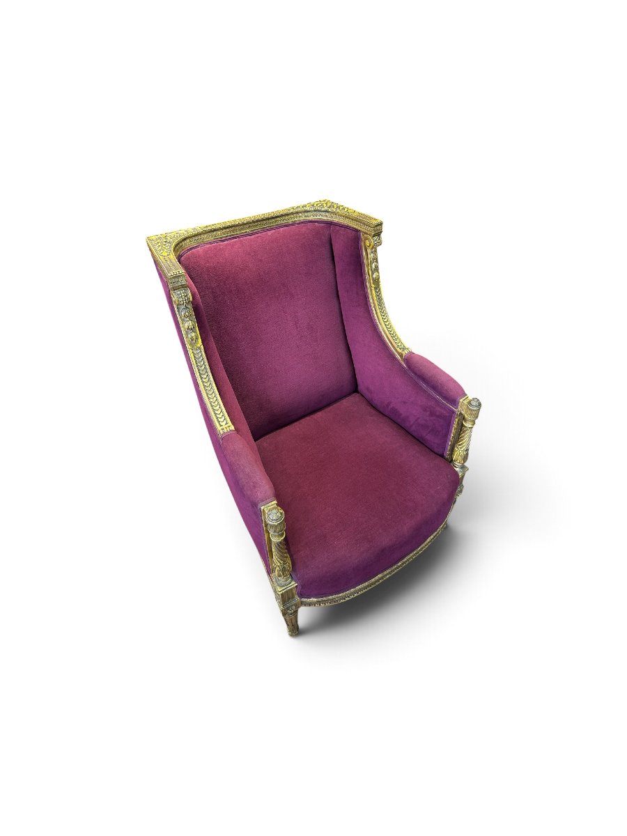 Louis XVI-style Velvet Armchair, 19th Century-photo-2