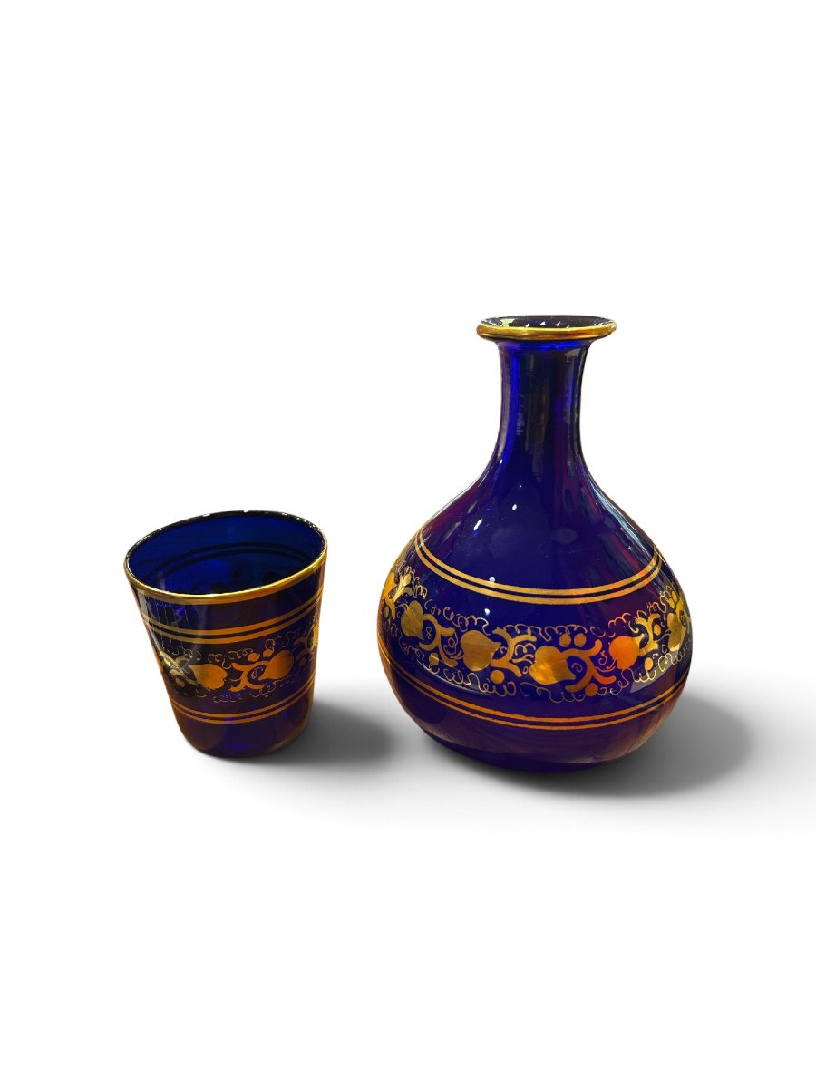 Service de nuit en verre bleu cobalt, XIXe siècle-photo-2