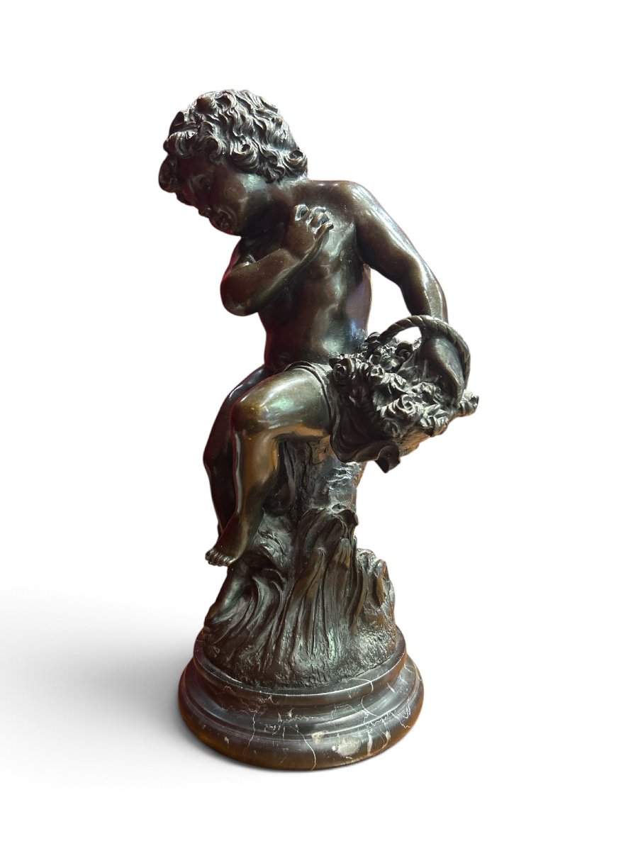 Bronze Statuette Of A Child Holding A Basket Of Flowers, 19th Century