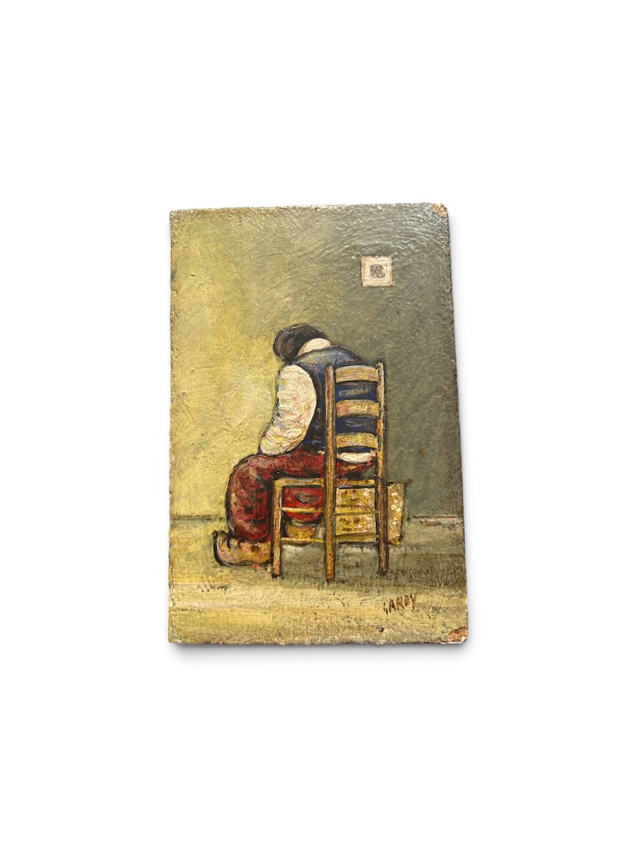 Claude Gardy - Pair Of Oil Paintings On Panel, * Madame Et Monsieur *, 20th Century-photo-2