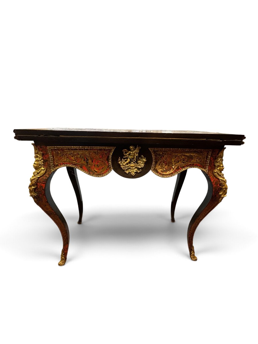 Boulle-style Inlaid Game Table, Napoleon III Period-photo-2