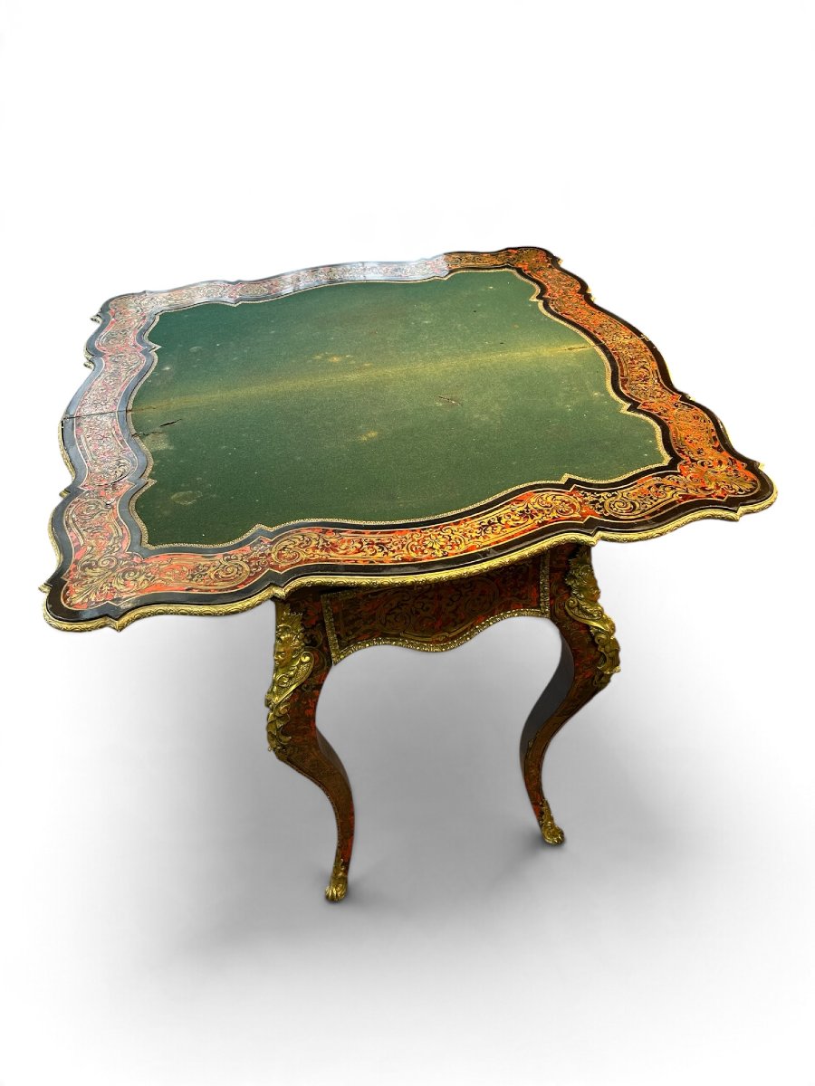 Boulle-style Inlaid Game Table, Napoleon III Period-photo-3