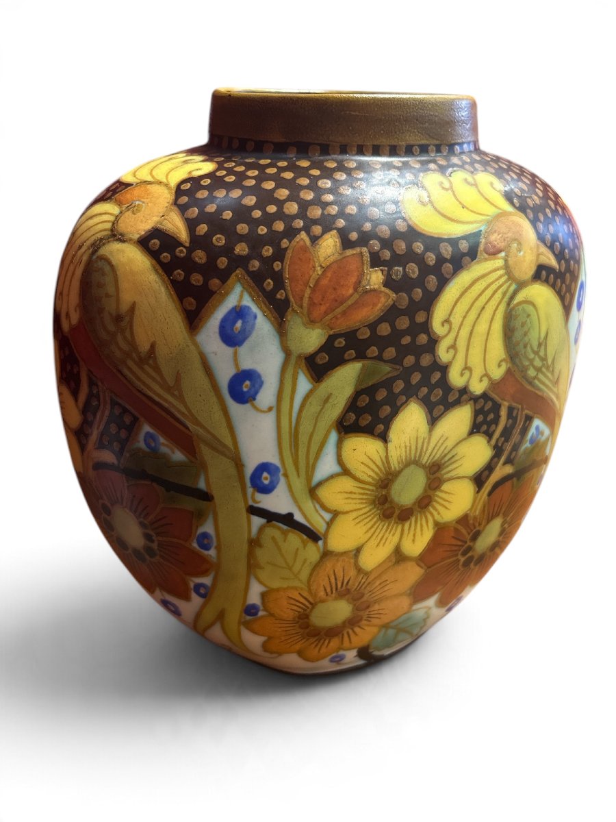 Charles Catteau - Earthenware Vase With Birds, 1930s-photo-3