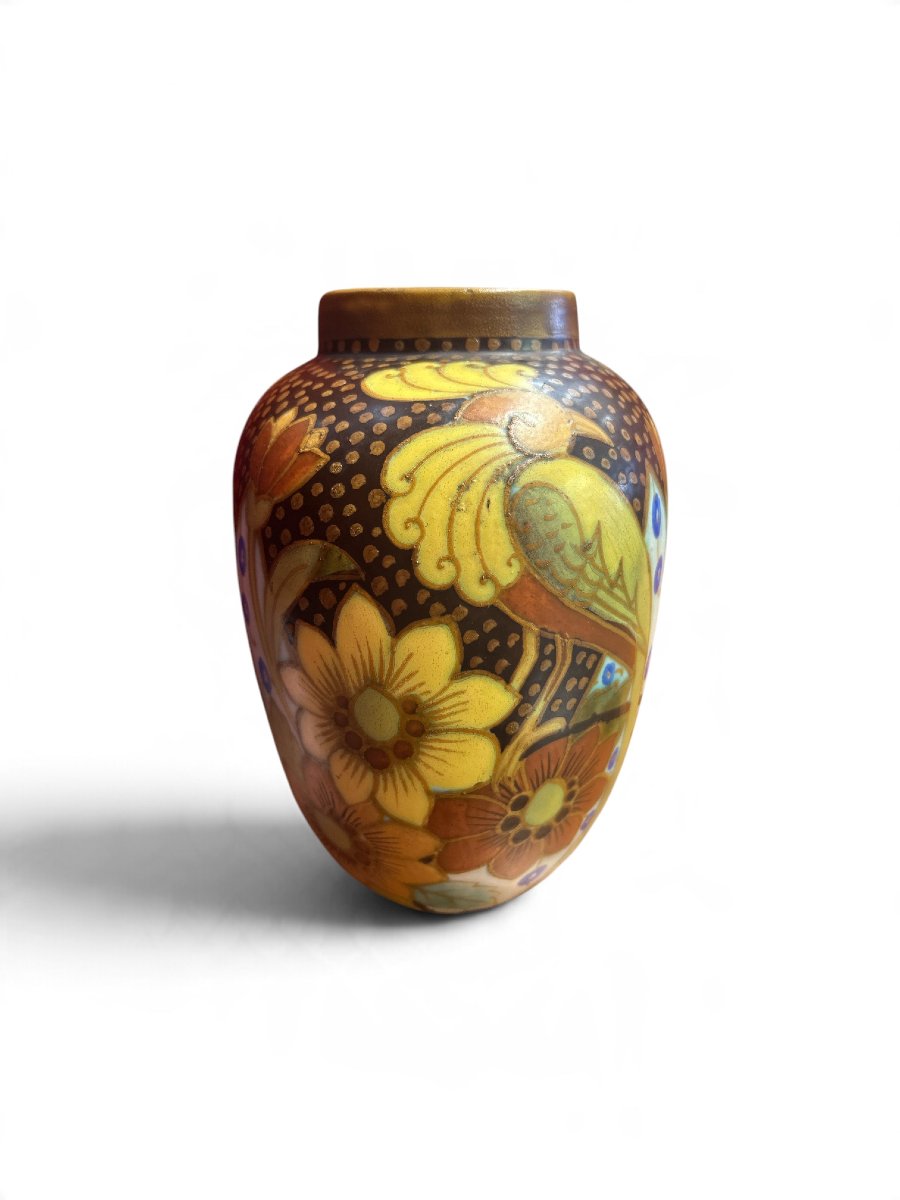 Charles Catteau - Earthenware Vase With Birds, 1930s-photo-1
