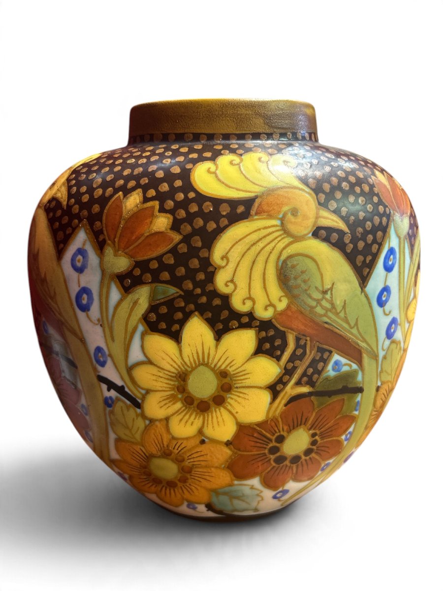 Charles Catteau - Earthenware Vase With Birds, 1930s