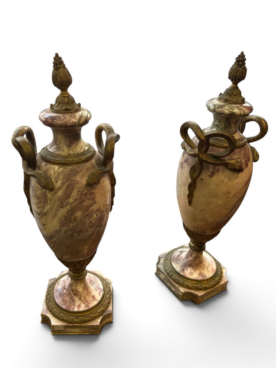 Pair Of Pink Marble And Bronze Casserole Dishes, 19th Century-photo-2