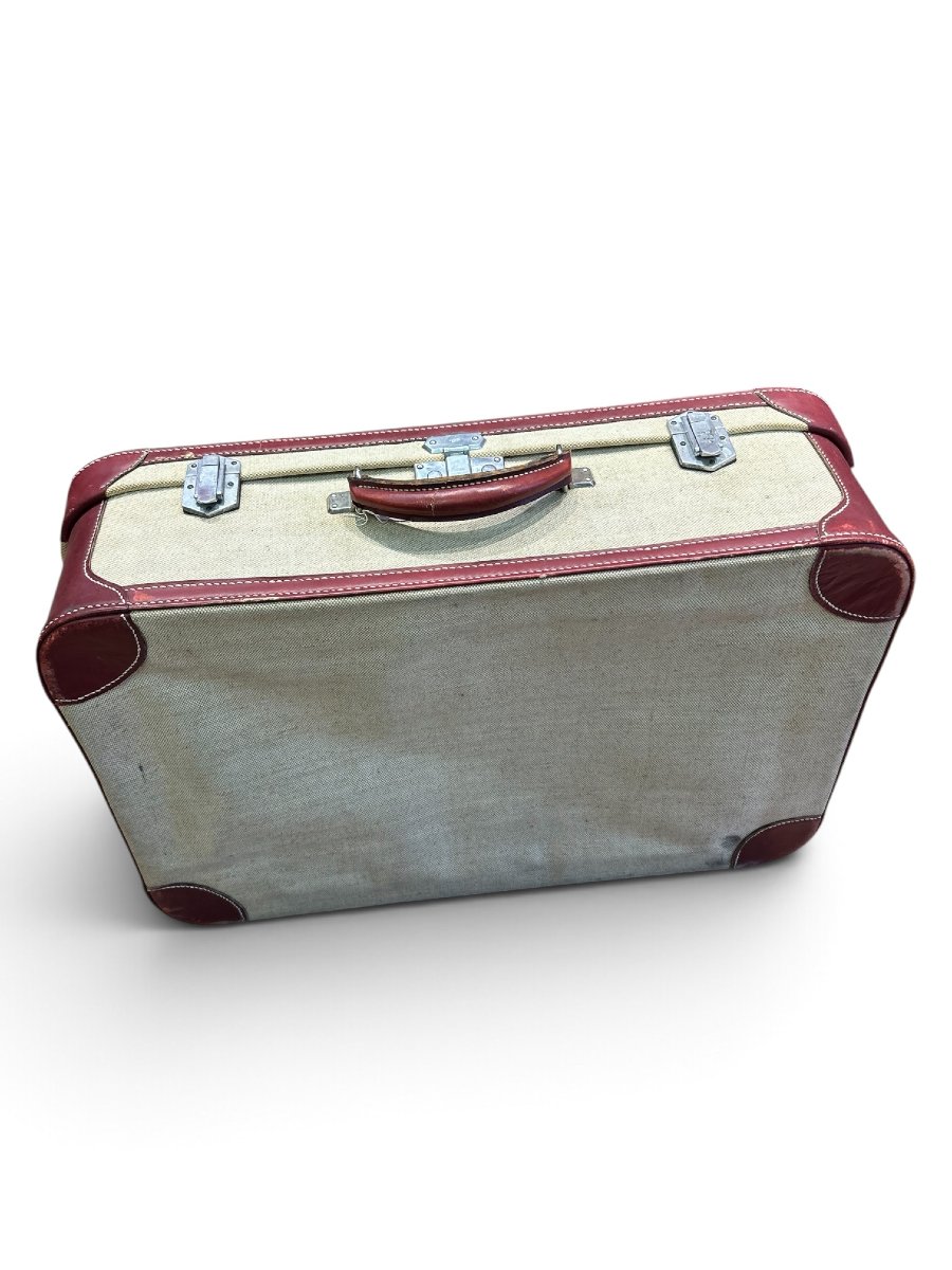 HERMES - Valise en toile et finitions en cuir, XXe siècle-photo-3