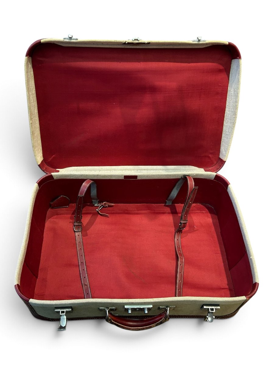 HERMES - Valise en toile et finitions en cuir, XXe siècle