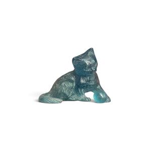 Daum - Blue Glass Paste Cat, 20th Century