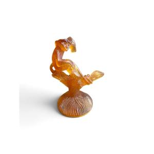 Daum - Glass Paste Sculpture, Monkey On A Branch, 20th Century