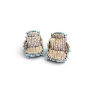 Pair Of Louis XVI-style Wingback Chairs, XXth Century