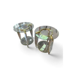 ITALIE - Paire de tables d'appoint en verre, Plexiglas et laiton, années 1960