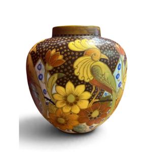 Charles CATTEAU - Vase en faïence aux oiseaux, Années 1930