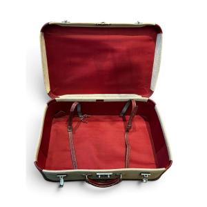 Hermes - Canvas Suitcase With Leather Trim, 20th Century