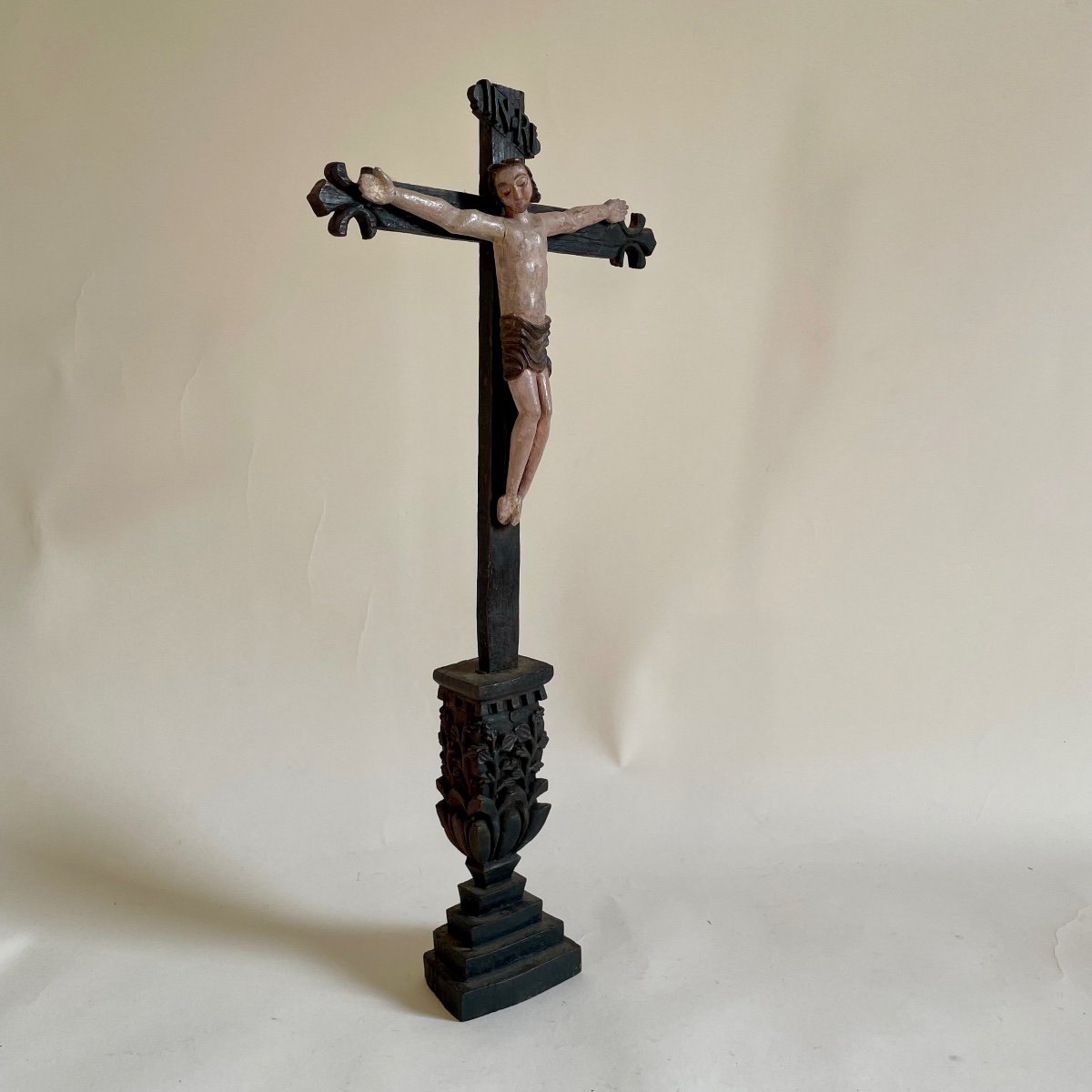 Popular Art From The 17th And 19th Century Crucifixion Carved Wood Louis XIII Period-photo-2