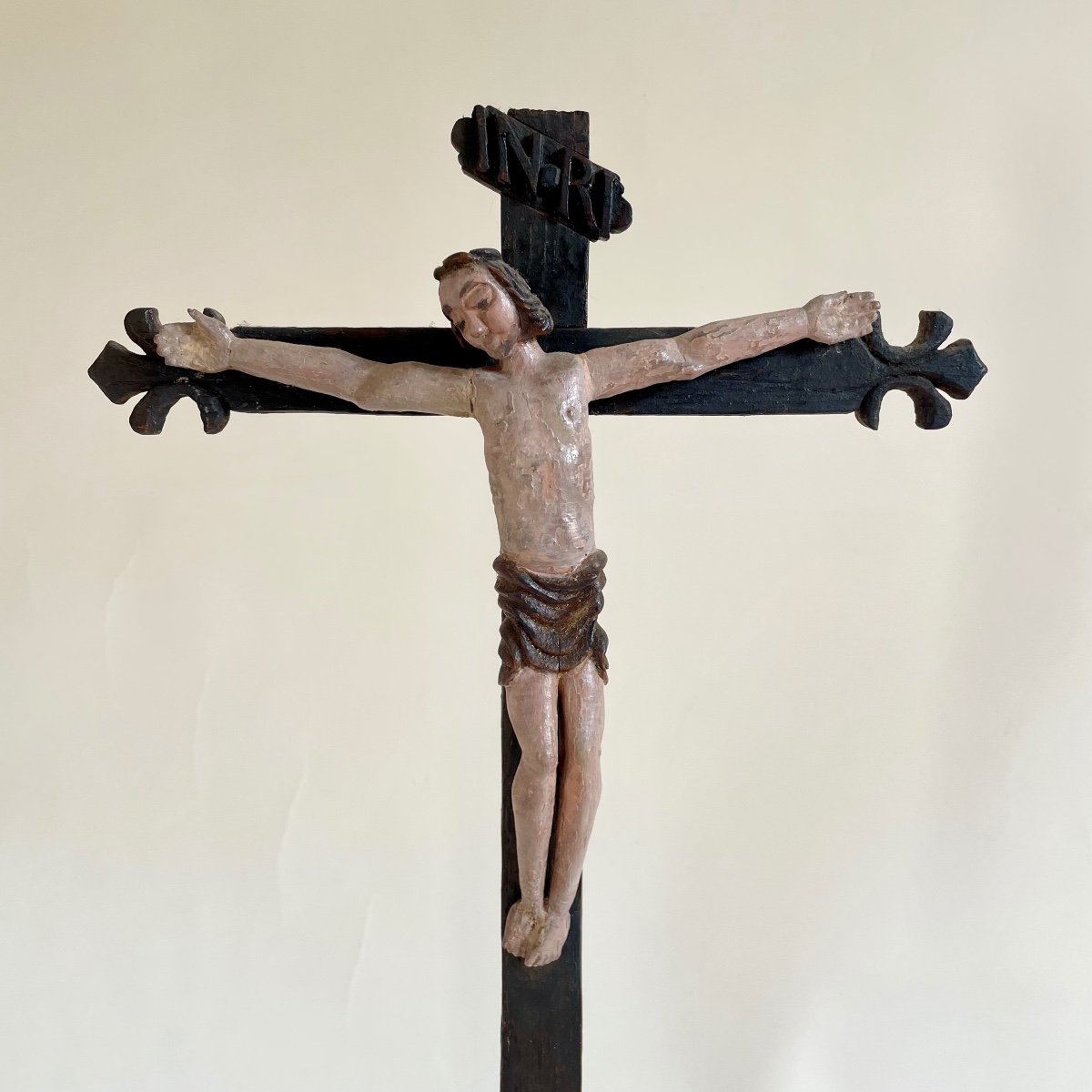 Popular Art From The 17th And 19th Century Crucifixion Carved Wood Louis XIII Period-photo-3