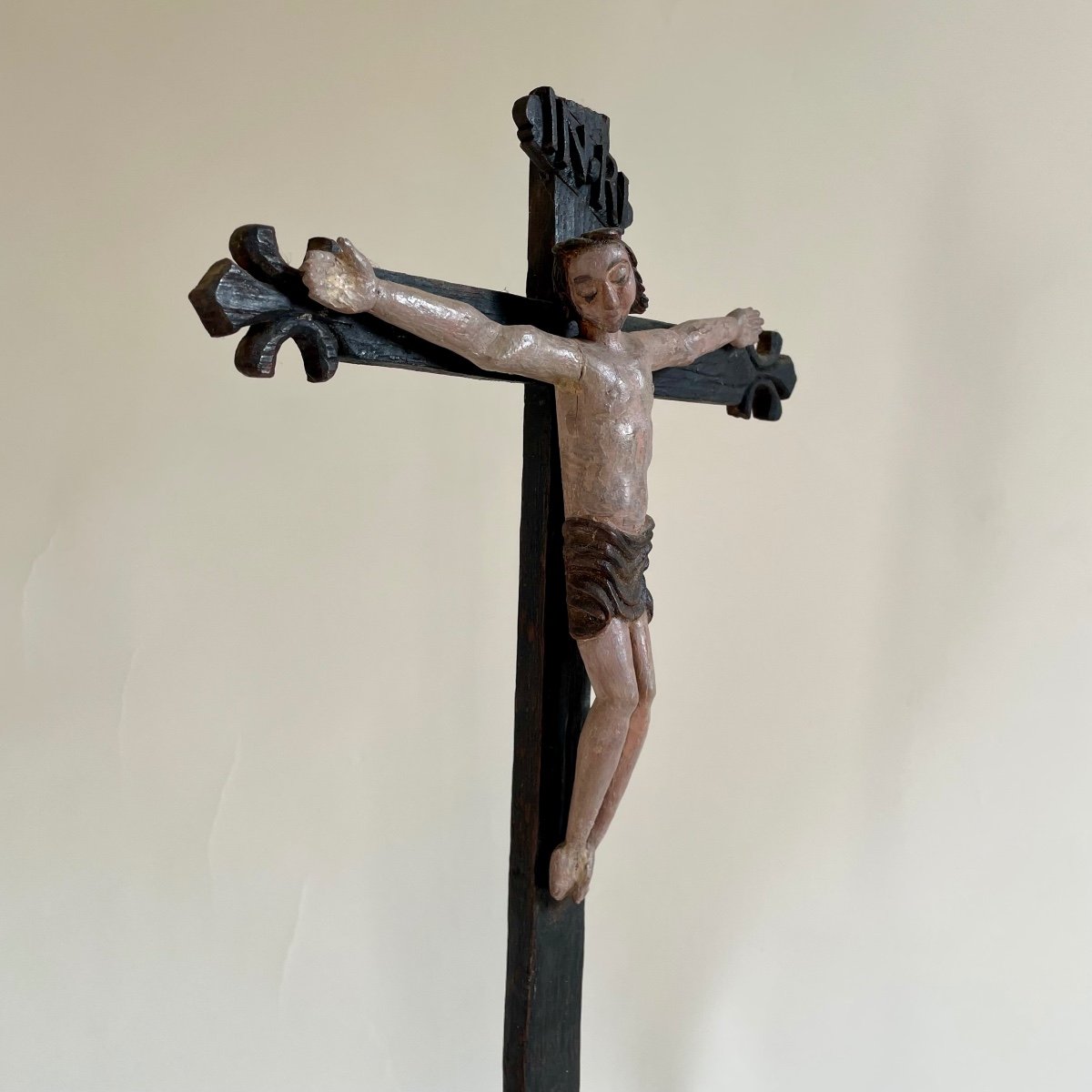 Popular Art From The 17th And 19th Century Crucifixion Carved Wood Louis XIII Period-photo-1