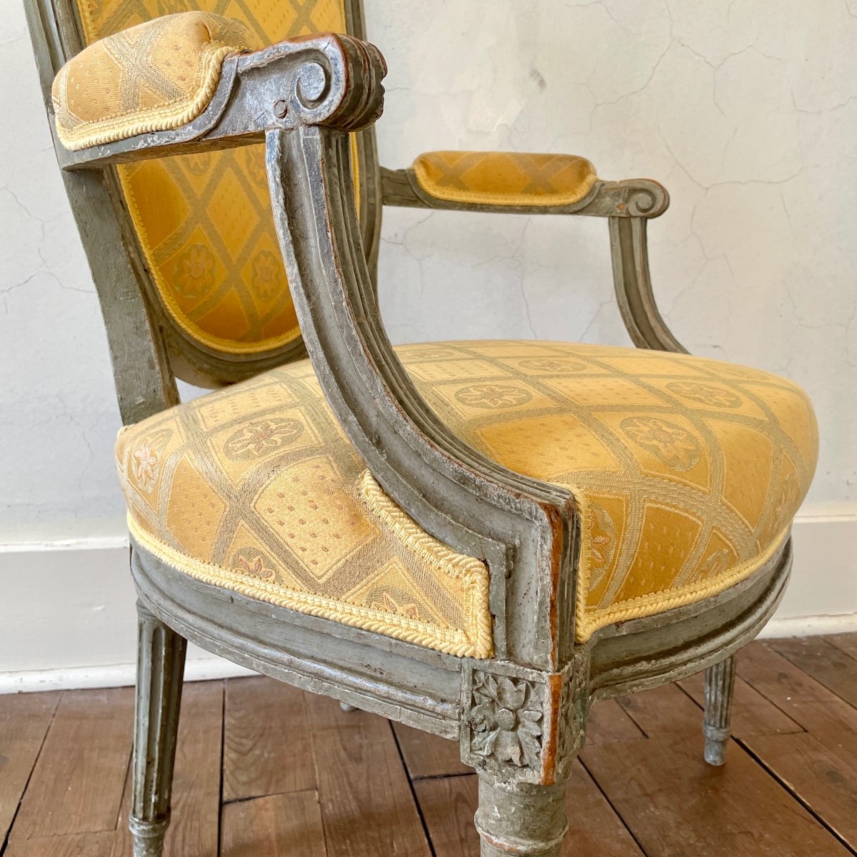 Cabriolet Armchair Backrest With Louis XVI Period End Of 18th Century Trianon Gray-photo-5